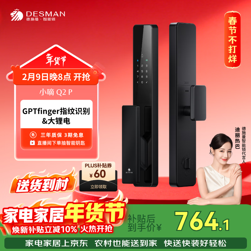 德施曼（DESMAN）智能门锁密码锁入户门 电子锁家用防盗指纹锁 小嘀 Q2P