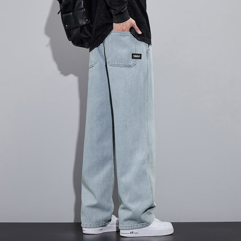 真维斯（Jeanswest）加绒牛仔裤男冬季2026新款青少年宽松直筒休闲加厚保暖裤子 浅蓝色 S 80-90斤