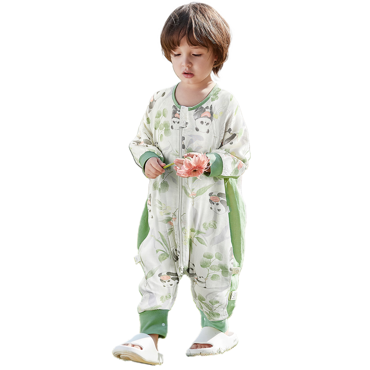 威爾貝魯（WELLBER）嬰兒睡袋1-3歲前6后4寶寶竹棉紗布分腿睡衣兒童春秋 林間熊貓3XL