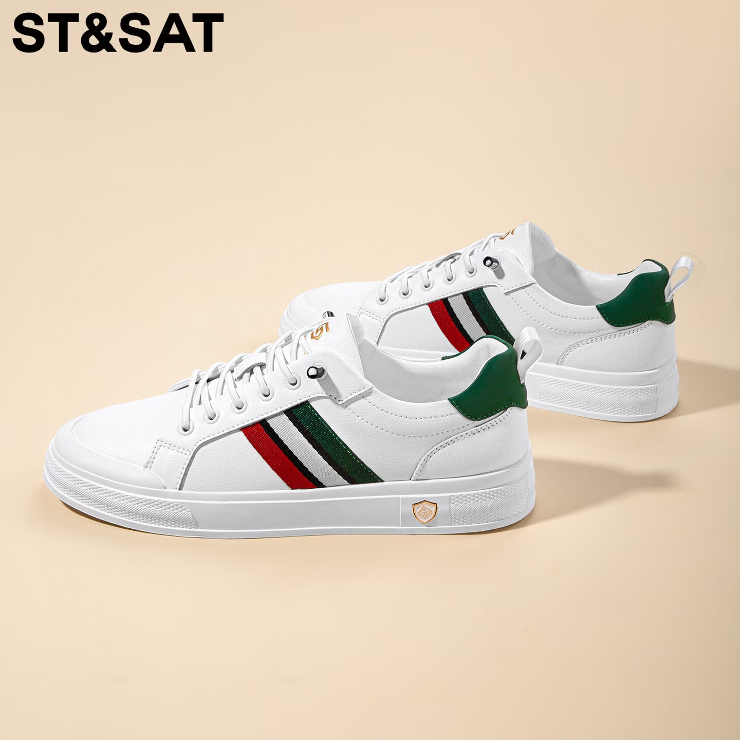 星期六（St&Sat）男鞋春季百搭时尚小白鞋男运动舒适马年鞋防护复古通勤休闲板鞋男 白色 44 (270mm) 标准运动鞋尺码