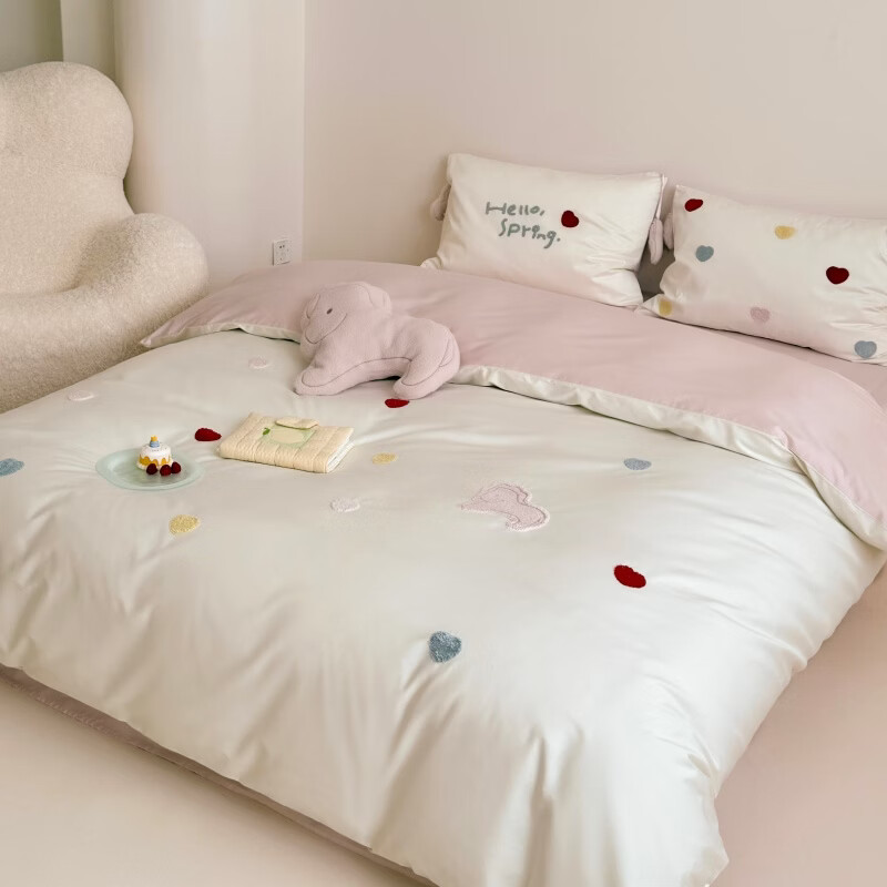 ROLAND LIVE新款长绒棉毛巾绣四件套小清新透气被套全棉床单春季全棉床上用品 LB 长绒棉套件-粉红小马白色 1.2米床 床单款 【被套150*200cm】