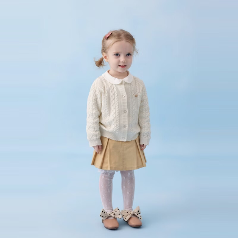 丽婴房儿童针织毛衣学院风女童针织开衫春季上衣2026春新品 淡紫 130 cm