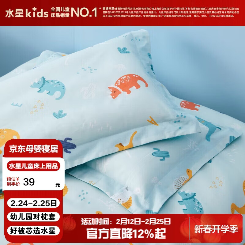 水星儿童（MERCURY Kids）幼儿园全棉抗菌对枕套(湖水绿/远古龙)30cm×50cm 婴幼儿A类
