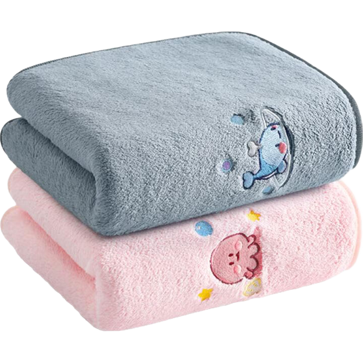 洁丽雅儿童毛巾洗脸速干吸水A类抗菌家用柔软卡通童巾宝宝洗澡巾面巾 粉色+灰色（75*35cm 80g） 2条