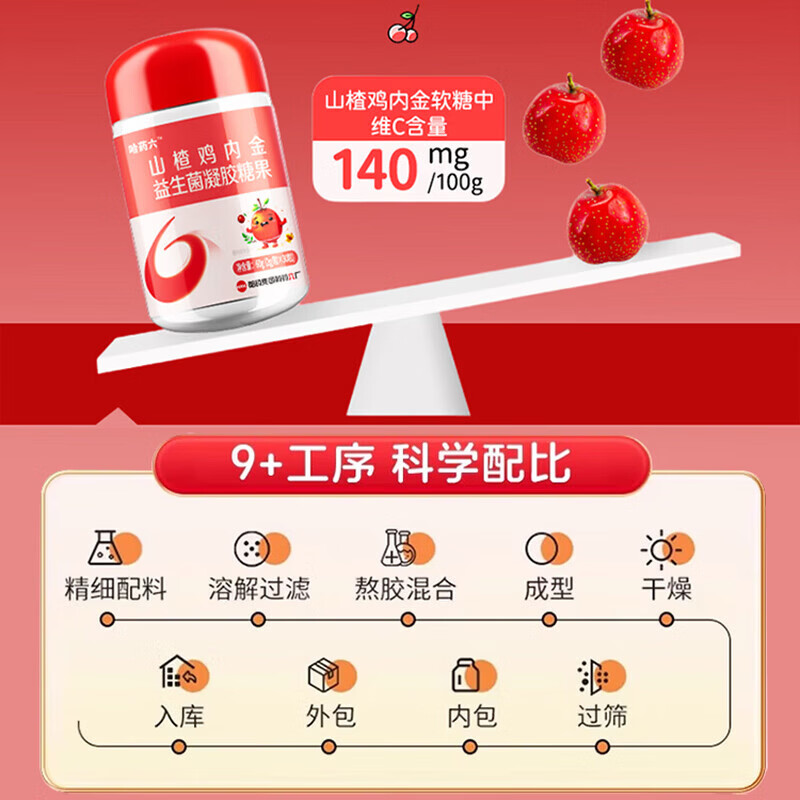 哈药六厂山楂鸡内金益生菌凝胶糖果儿童调理肠胃消积食宝宝咀嚼片婴幼儿 【哈药集团】 60g*1瓶 小分子易吸收