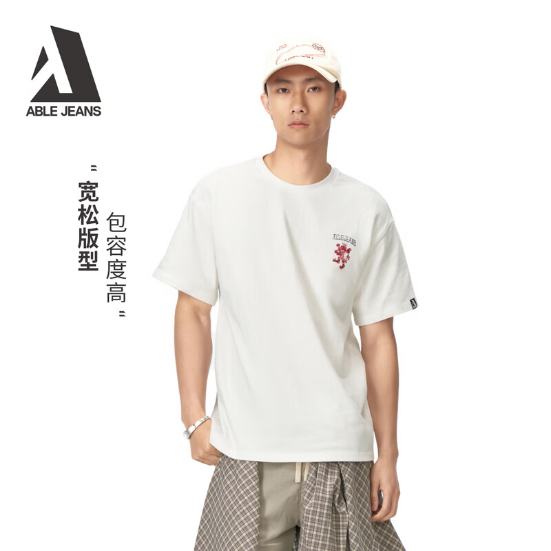 ABLE JEANS 26春夏新款T恤男街头潮流复古印花上衣宽松百搭纯棉透气短袖 象牙白 XS