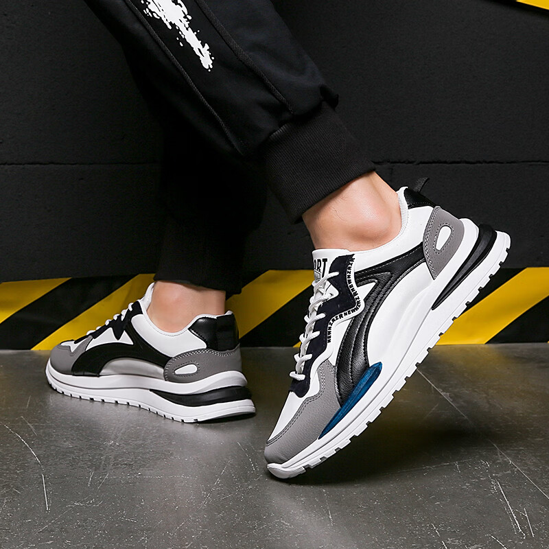 西域骆驼(VANCAMEL)鞋子男鞋2026秋冬季新款软底休闲鞋男士鞋百搭运动增高阿甘鞋 【官方正品 质量保证】白黑配色 42