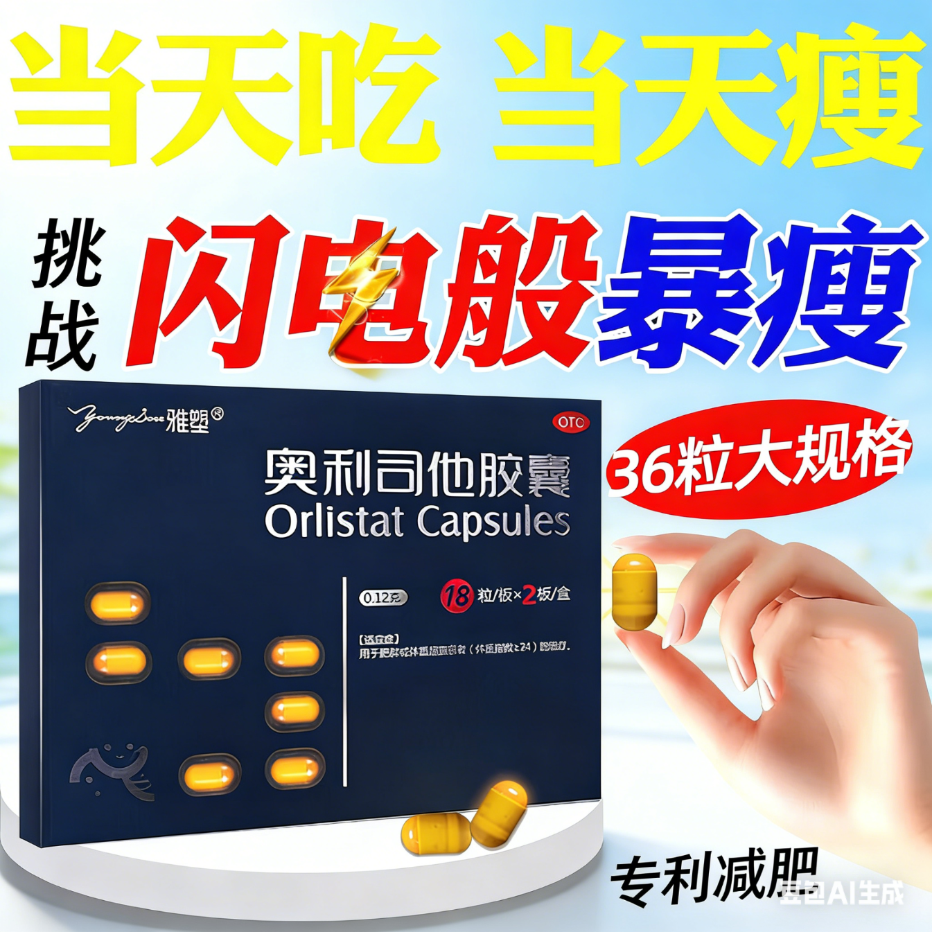 [雅塑]奥利司他胶囊 0.12g*3粒 1盒装 排油减肥正品国药准字减肥药减肥瘦肚子燃脂减脂肪瘦身瘦腿瘦脸腰大肚子减肥神器 新客体验 专利减肥药