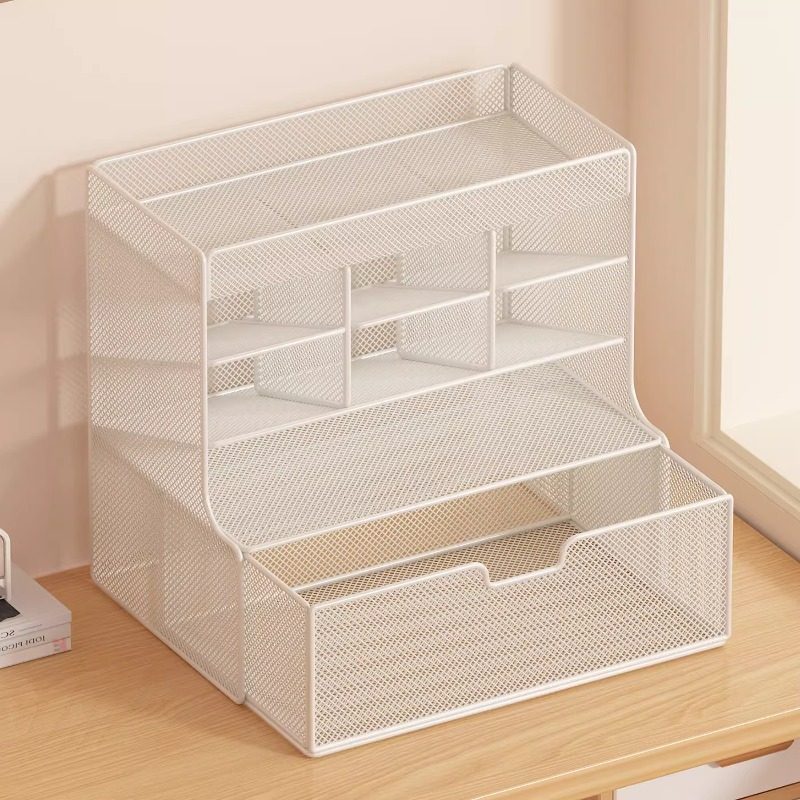 百目源（BAIMUYUANN）桌面收纳盒办公室杂物整理盒抽屉式文具大容量多功能斜插式笔筒架 大容量金属笔筒-黑色