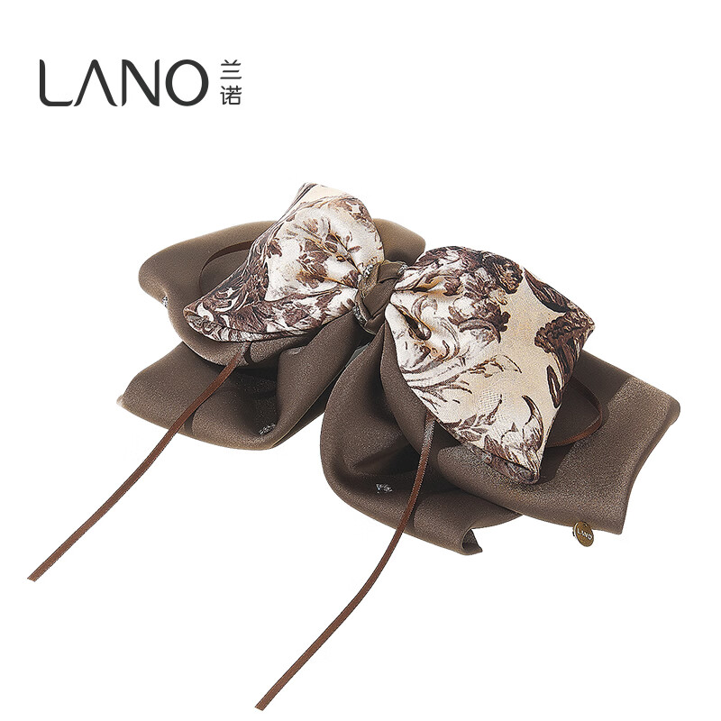 兰诺国风水墨画花朵蝴蝶结抓夹女高级感2026新款大号发量大鲨鱼夹 浅咖-抓夹