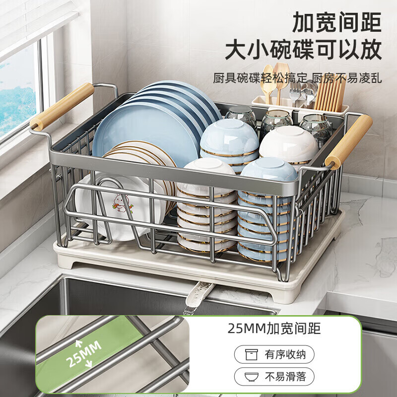 AILUKI日本碗碟收纳架沥水碗盘架不锈钢碗架厨房置物架放碗筷沥水篮 枪灰大号-旗舰款-生锈包换