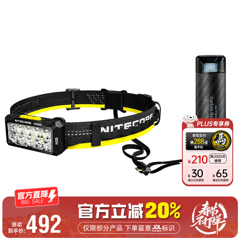 奈特科尔（NITECORE）HU2000分体式轻便强光工作头灯长续航10核超亮户外工地矿灯维修灯 HU2000标配+6K碳纤维电池