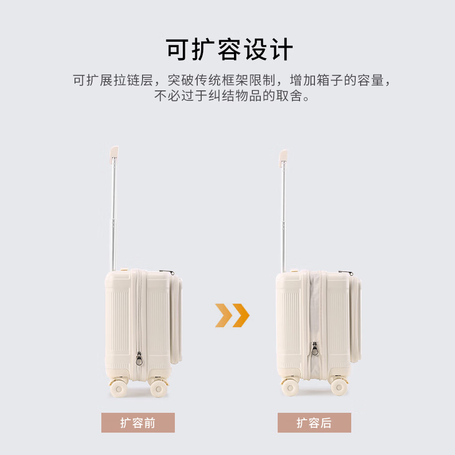 Walker Shop品牌行李箱新款登机箱可拆卸轮密码箱男女通用小旅行箱旅游神器 白色【横款+前开盖】 18英寸 【登机箱】