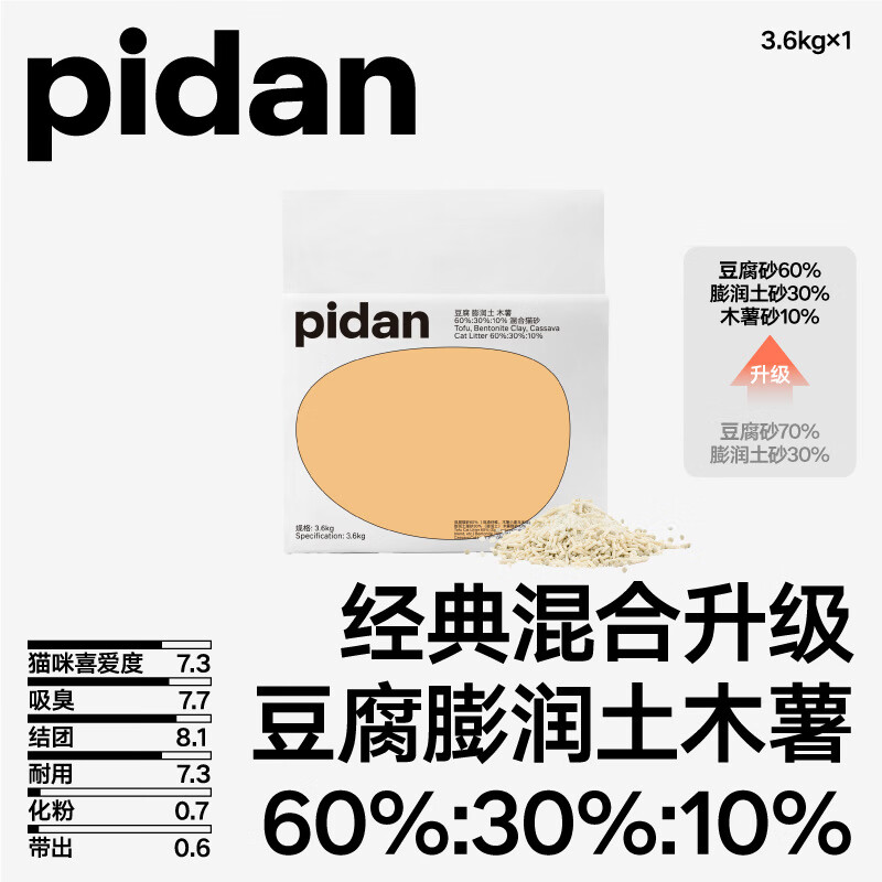 pidan皮蛋猫砂咖啡膨润土木薯经典豆腐混合砂除臭低尘猫咪猫砂3.6 新经典升级混合猫砂3.6kg(运输真空漏气不补) 4包【原箱】