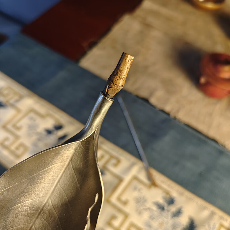 纯锡手工树叶造型锤纹茶则茶匙茶拨套组复古功夫茶具配件 纯锡叶子茶则茶拨套装