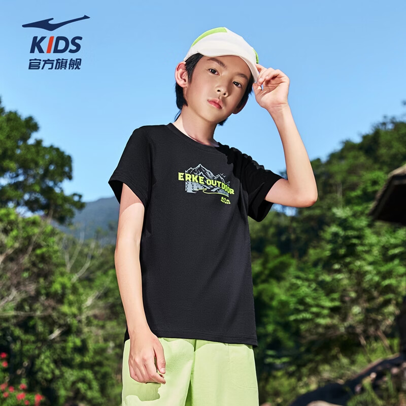 鸿星尔克纯棉圆领针织短袖T恤 34元，鸿星尔克儿童半开襟长袖针织衫 52元 - 折送网