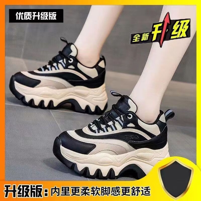 【优选好物】炸街老爹鞋女显脚小2025秋季新款懒人厚底松糕休闲运 黑色 35