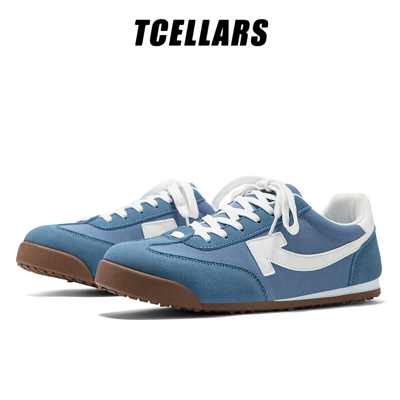 Tcellars德训鞋男鞋春季2026新款潮流百搭平底板鞋低帮舒适运动休闲鞋子 雾蓝色 39