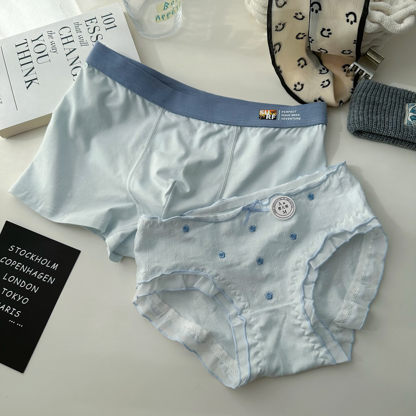 羅亨士情侣内裤纯棉一男一女生双人短裤性感蕾丝边可爱透气舒适平角内裤 刺绣花情侣款 2XL 男+女L码 京东折扣/优惠券