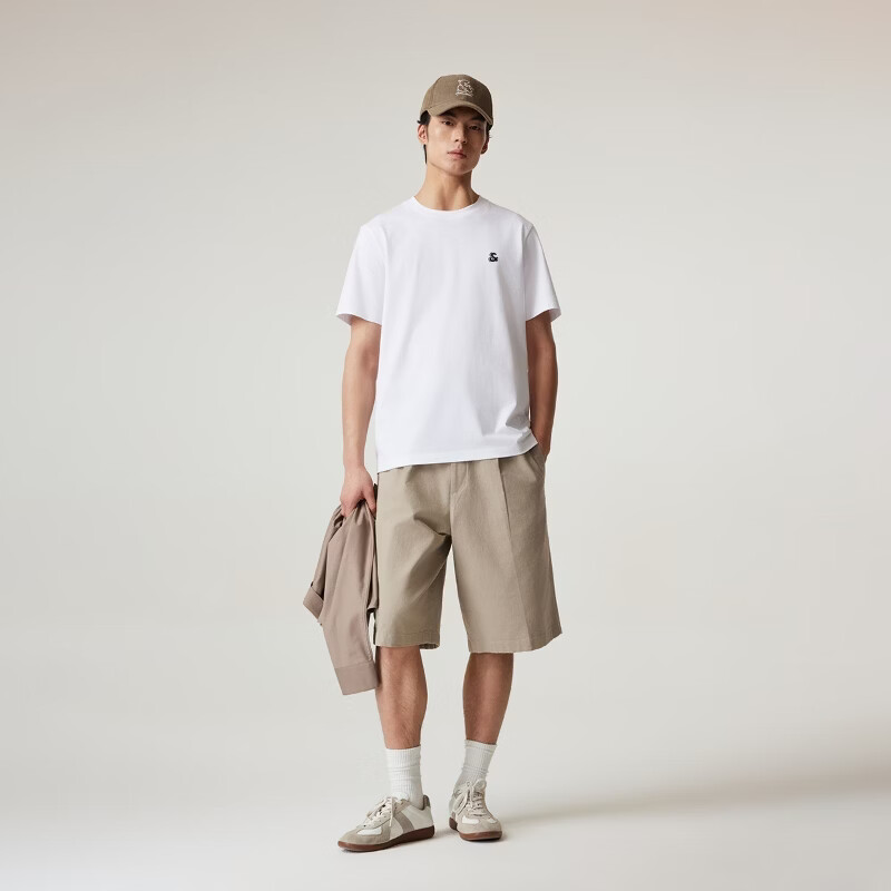 杰克·琼斯(JACK&JONES)26年男装新款【凉感】短袖T恤男士简约纯色透气打底高端耐洗半袖 A06本白色 常规 M (175)