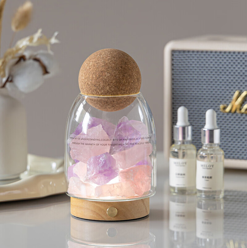 无火香薰扩香石水晶精油家用卧室内香氛小夜灯情人节生日礼物礼盒 橙盐石（充电款 三色光 明暗可调） 小苍兰 20ml 清新花香调 适中