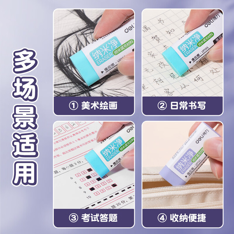 得力（deli）得力纳米净集屑橡皮擦小学生专用集屑成条干净不易留痕美术橡皮擦擦拭无碎屑铅笔儿童美术素描 【中号】36块-纳米净