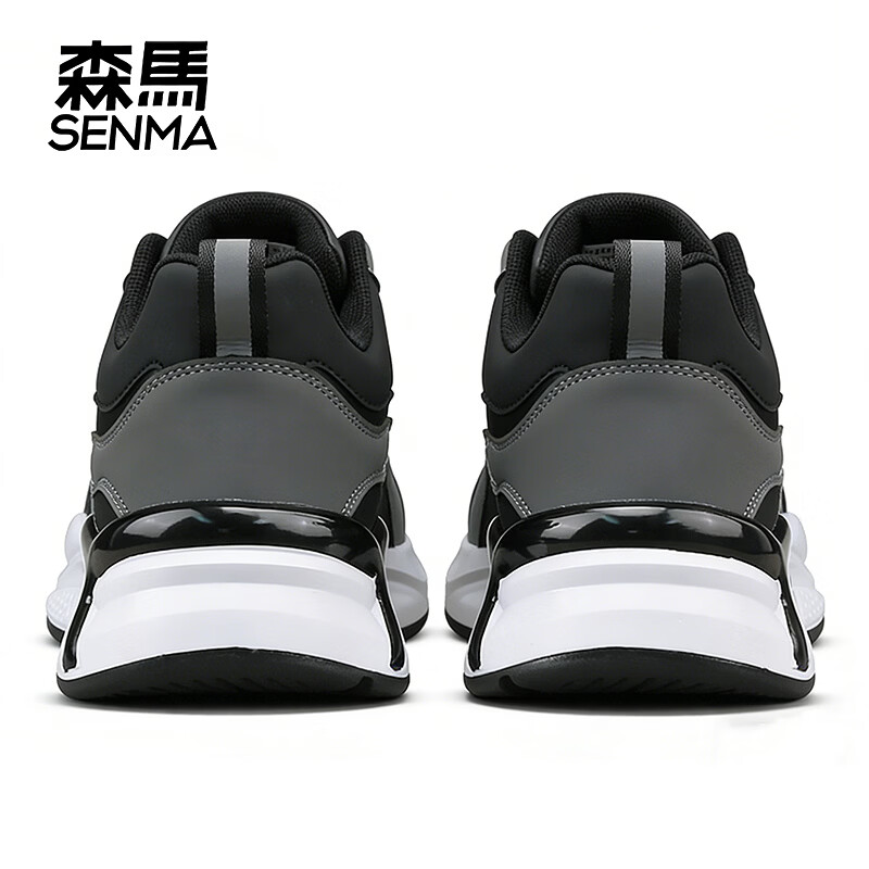 森馬（senma）男士时尚休闲皮面运动鞋潮流百搭厚底防滑跑步鞋 黑色 41