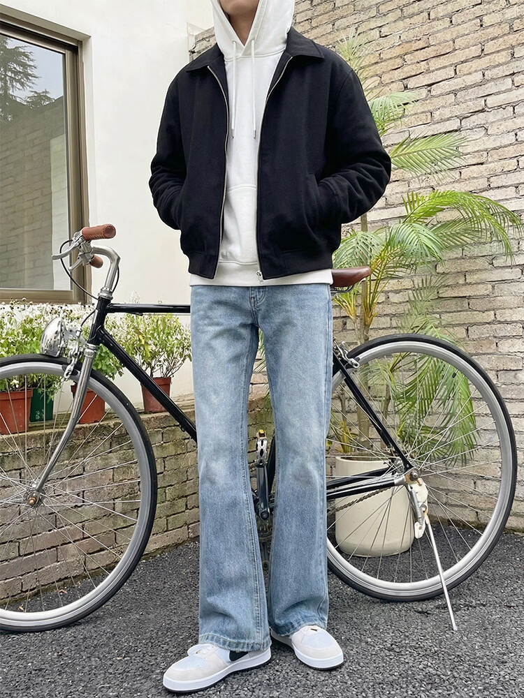 POUM秋冬季喇叭微喇牛仔裤男装宽松直筒垂感裤子男士阔腿休闲拖地长裤 SXNZ-720浅蓝色 L 【身高165-175体重120-135斤】 京东折扣/优惠券