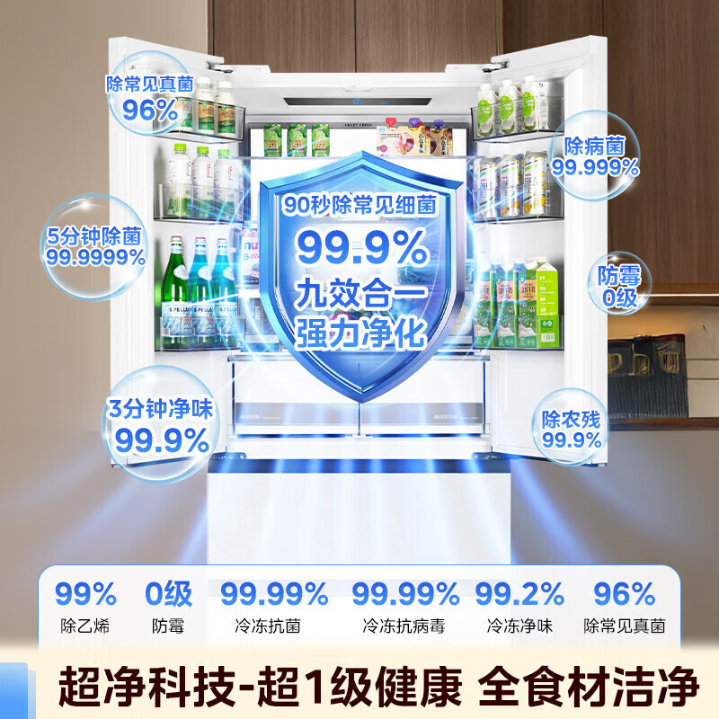 美的(Midea)冰箱M60系列 550机皇法式冰箱 多门四开门纯平全嵌双系统双循环自动制冰 一体机大容量一级能效 双系统|制冰除菌|零嵌机皇-曦云白