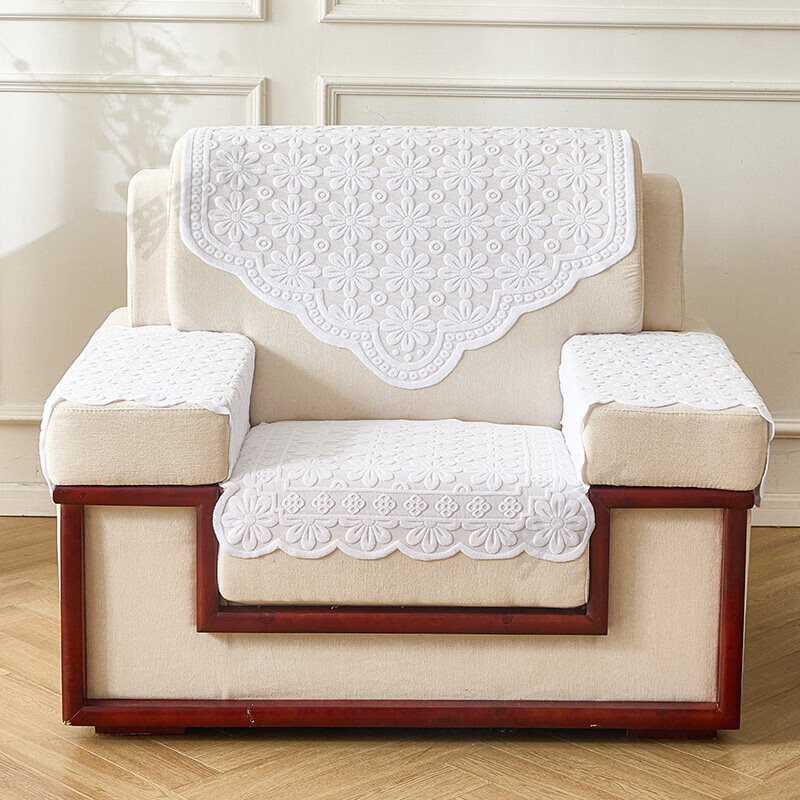 正圣会议接待室沙发巾办公单人坐垫扶手巾沙发靠背垫白色四季款四件套 吉祥花白色 【36针高品质加厚】 65cm*70cm 三角巾