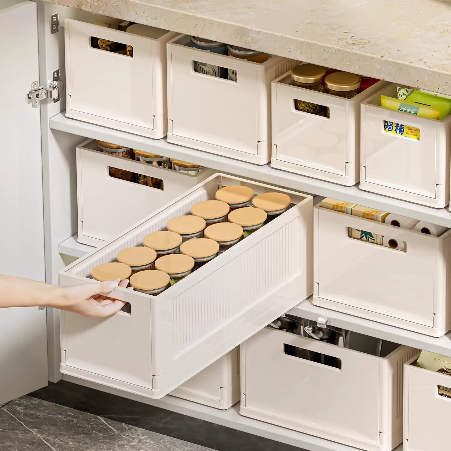 吱凡日本深柜厨房收纳盒长方形零食橱柜杂物整理盒桌面直角储物收纳筐 【中号】2个装【特厚】