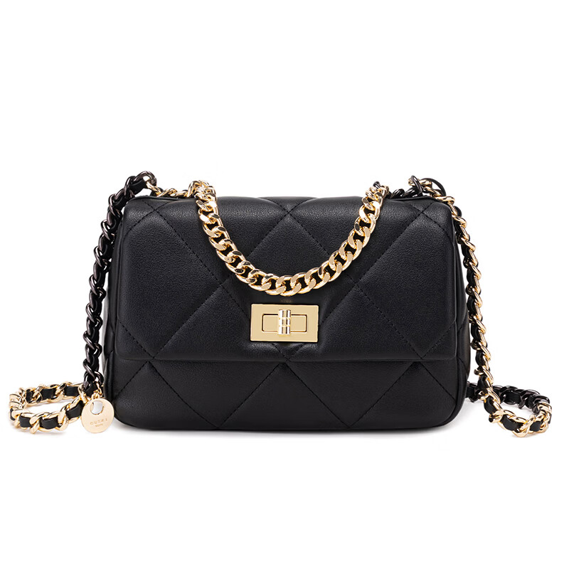 GUSKI法国奢侈品牌女包方包手提菱格包腋下单肩斜挎包生日情人节礼物 Black【黑色】 送女友送老婆送妈妈