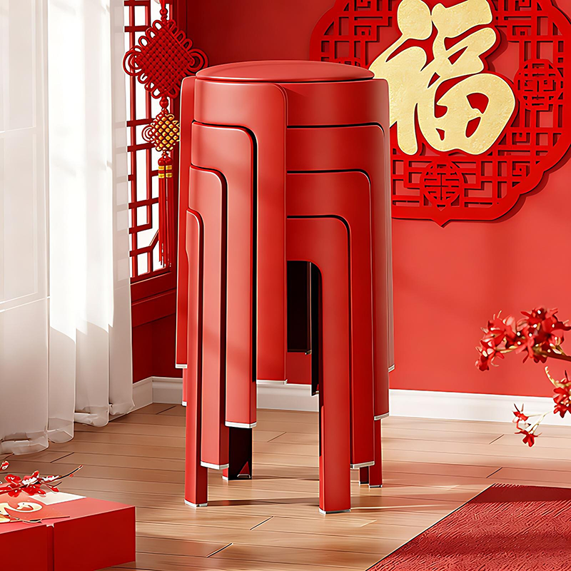 诗元红色软包塑料凳子家用加厚可叠放乔迁新居喜庆客人备用凳结婚喜凳 【软包垫】单把装·红色【高弹云感坐垫 单把1.5kg】