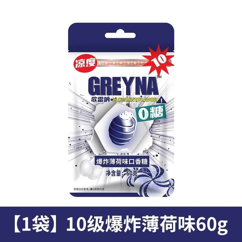 歌雷呐GREYNA10级爆炸薄荷味口香糖60g爆凉醒神糖果无糖薄荷糖 10级爆炸薄荷味60g