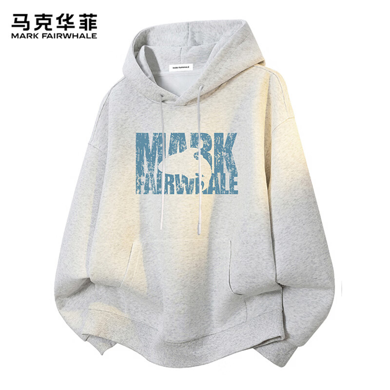 马克华菲（MARK FAIRWHALE）连帽卫衣男士春秋季宽松印花外套男休闲男女情侣装 浅麻灰色 L