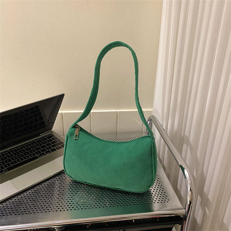 【优选百货】休闲条绒女包2023春夏潮新款腋下包简约百搭网红法棍 橘色 24*6*15