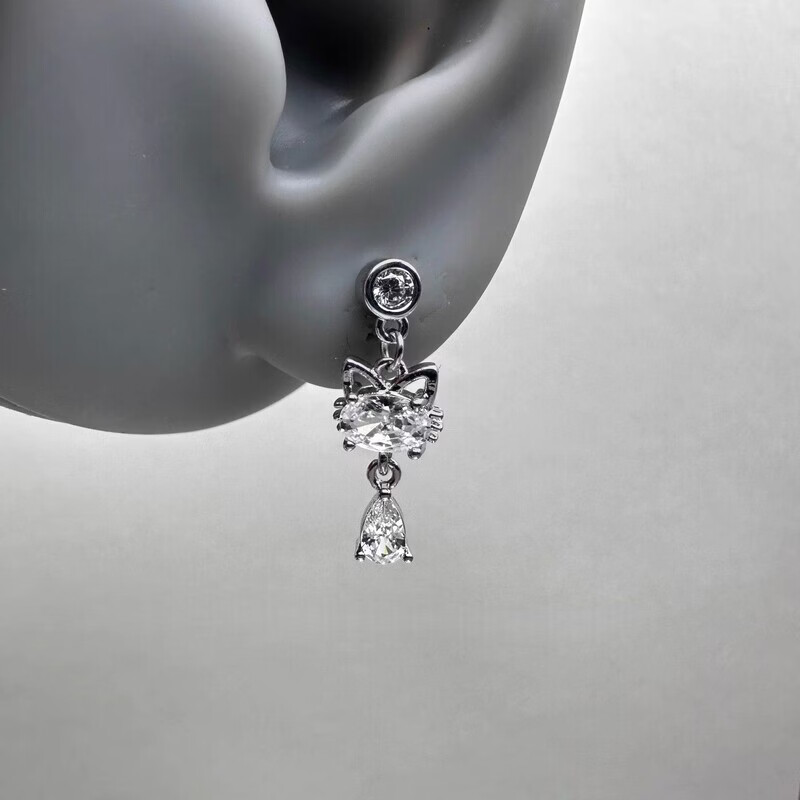 KZD老凤凰Vintage古着灵猫钛钢耳骨钉小众设计独特ins风猫咪吊坠耳饰 灵猫钛钢螺旋钉【一对】蓝色