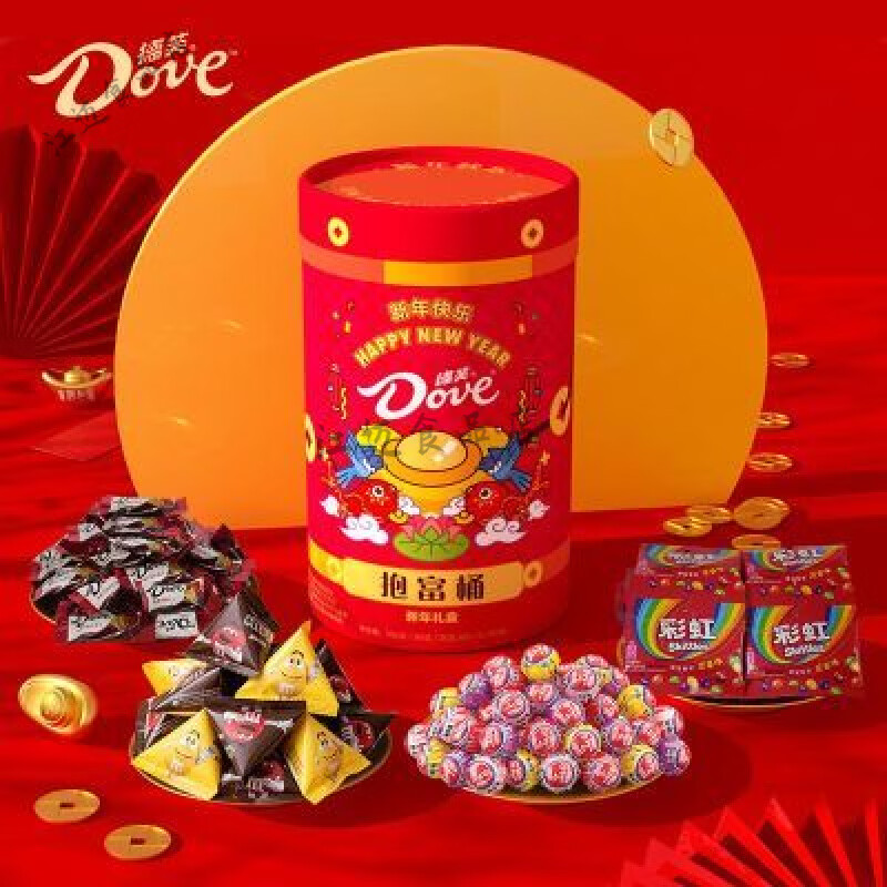 德芙禮盒505g巧克力m豆真知棒彩虹糖年貨禮盒年貨節(jié)氛圍零食禮物 德芙抱富禮盒筒505克1桶