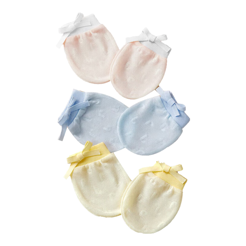 愛貝迪拉嬰兒手套防抓臉可啃咬薄款透氣新生兒護手套3雙小方巾4條