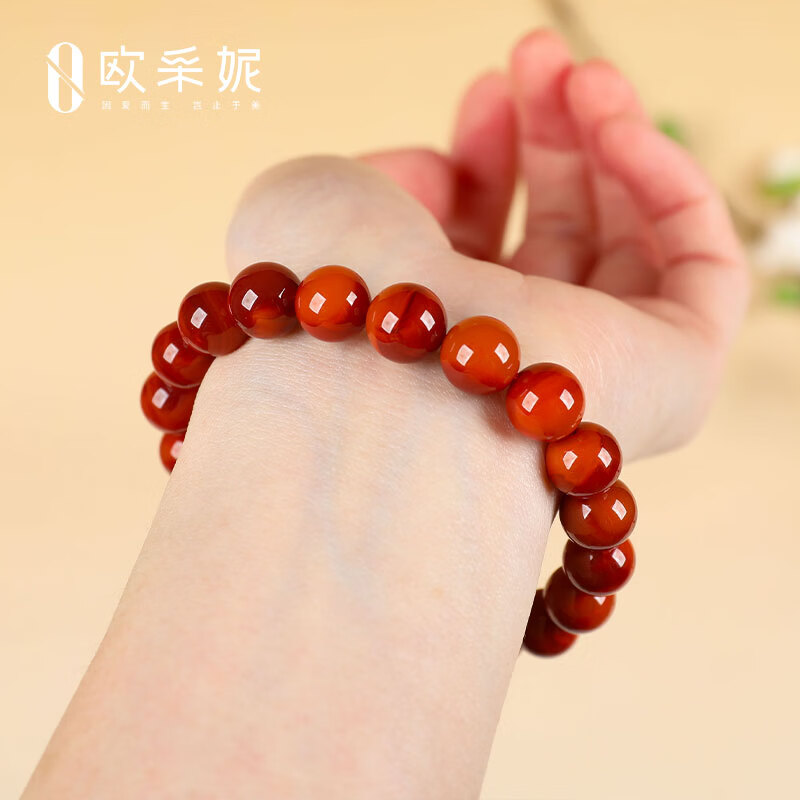 欧采妮(OUCERNY)南红手串奢藏级天然凉山妖花牛血红满色满肉火焰纹玛瑙大圆珠手链 天然南红 10M+