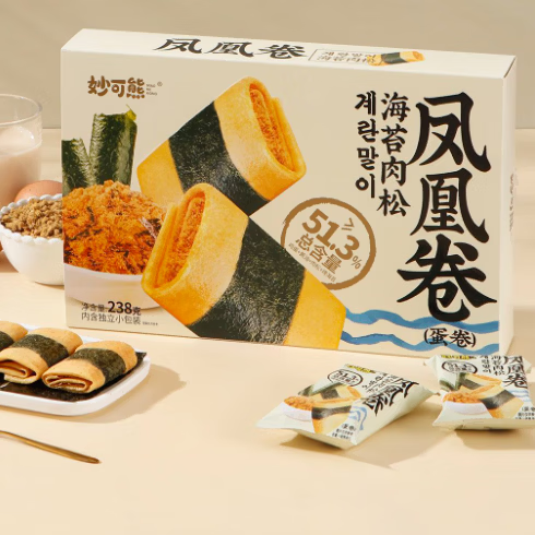妙可熊凤凰卷蛋卷238g早餐代餐海苔港式解馋茶点零食小吃中式糕点送礼 【热卖】妙可熊凤凰卷1盒