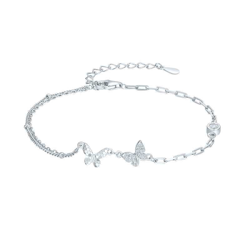 周六福（ZLF）三八节女神礼物 S925银饰手链女蝶舞气质婉约优雅动人灵动手饰 【新蝴蝶手链】链长约16+3cm