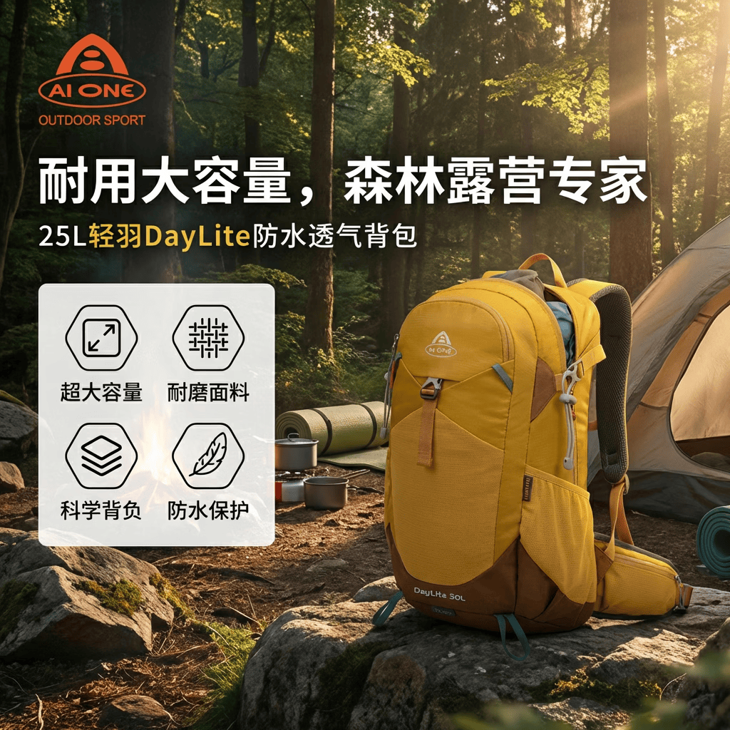 艾王（AIONE）户外登山包女轻羽2026新款男徒步轻便专业防泼水背包25L 天澄黄
