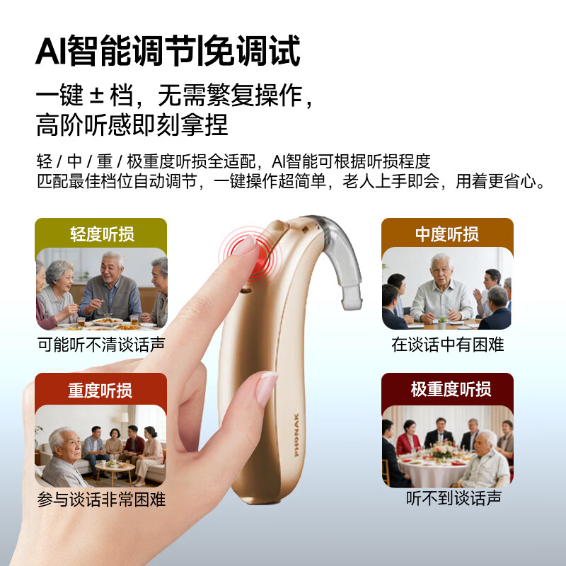 峰力瑞士进口正品原装耳背式AI智能隐形助听器老年人重度耳聋耳背专用 新桑巴升级款【50通道】AI智能调节|无损级音质
