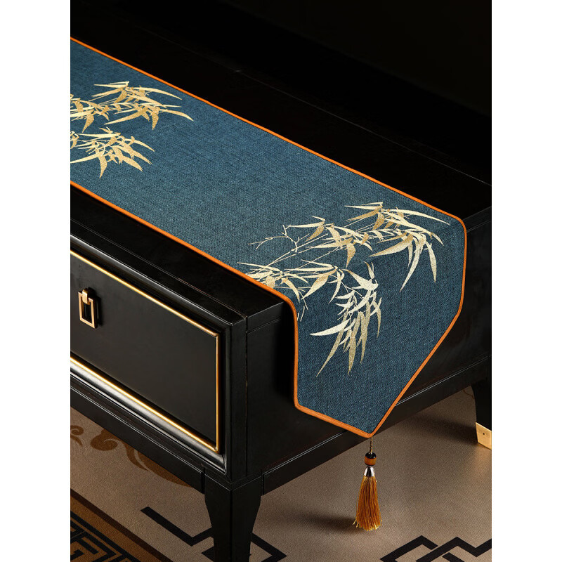 華幔盛庭桌旗中式禪意新中式茶席防水茶桌布茶桌布藝長(zhǎng)條茶幾墊布茶旗桌布 抱節(jié)_多麗絲麻_(kāi)深藍(lán)【升級(jí)防水】 35*178cm(適合桌長(zhǎng)1.3-1.4米)