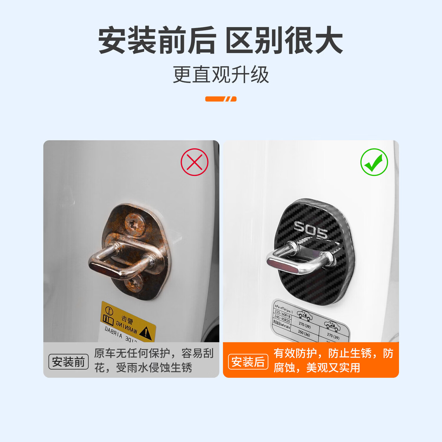 适用长安深蓝S05车门锁扣保护盖锁扣盖改装配件防护防锈汽车用品 车门锁扣保护盖-黑钛款【4件套】 深蓝汽车/深蓝S05/2024款