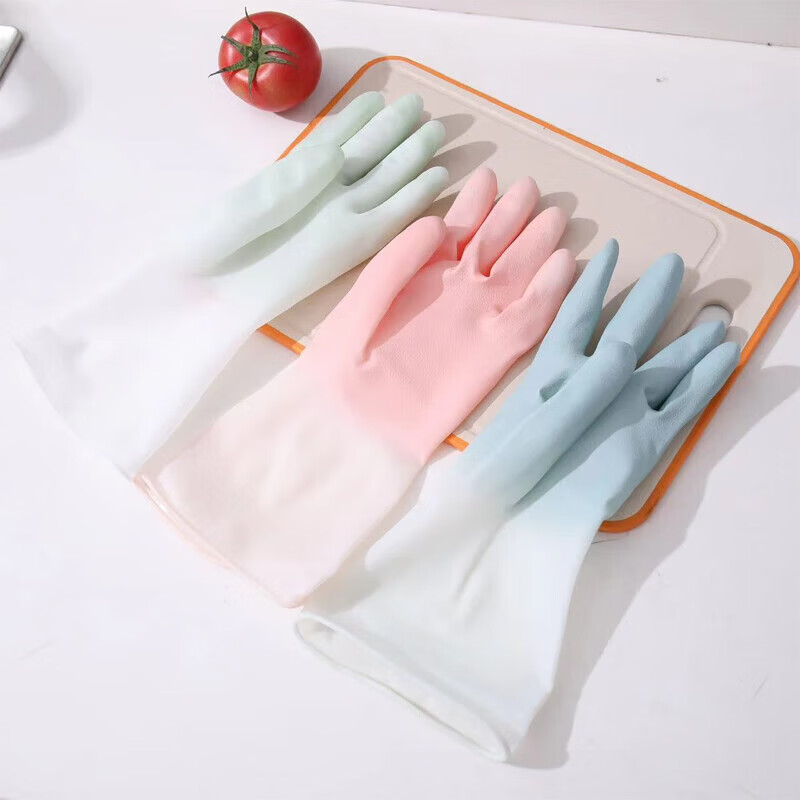 JEPOO龙首 指尖加强洗碗手套轻薄贴手穿戴舒适家务防水胶皮洗衣服清洁 花色 5双 大码