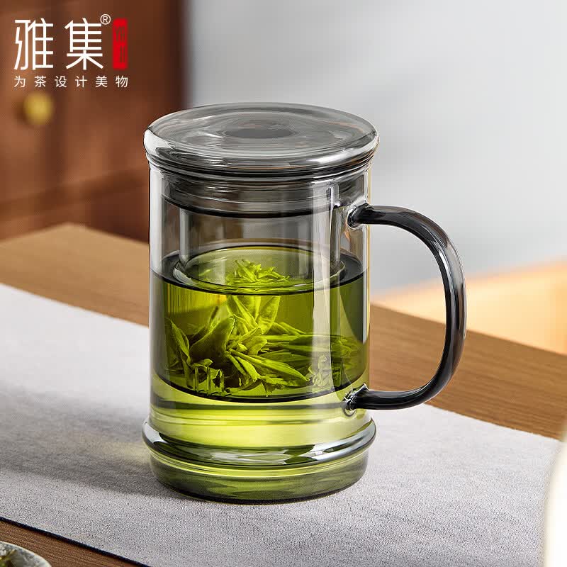 雅集墨竹杯高颜值加厚泡茶杯茶水分离烟灰玻璃杯子500ml