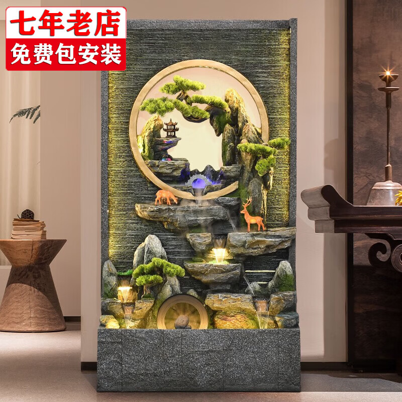 善水源落地水幕墻流水屏風(fēng)隔斷陽臺(tái)戶外水?dāng)[件客廳辦公室水景觀假山噴泉 山川水幕小號(hào)