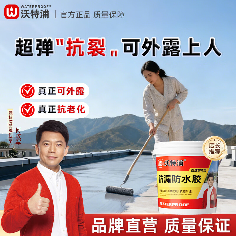 沃特浦屋顶防水胶补漏裂缝渗水楼顶防漏材料房顶漏水堵漏王外墙专用涂料 水泥色100斤【抗冻抗裂】单遍约100平 送全套工具